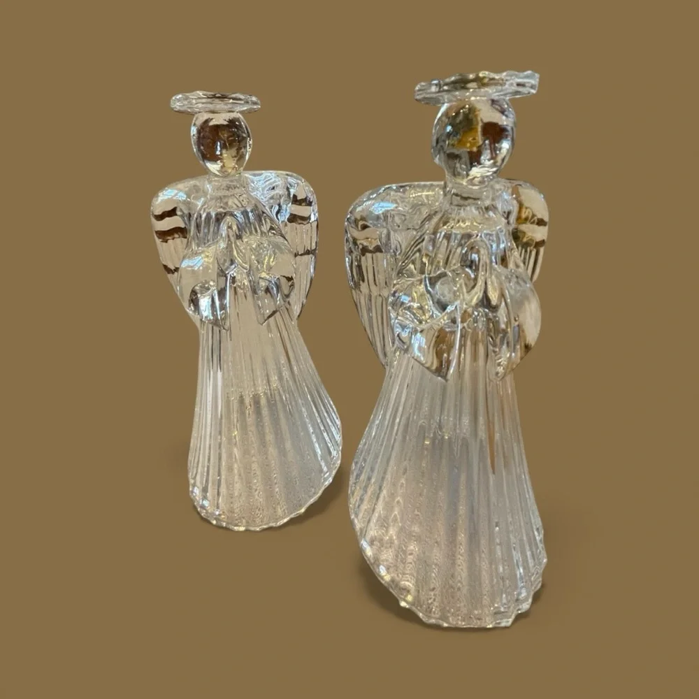 Set of 2 vintage crystal angels, candle holders, excellent condition